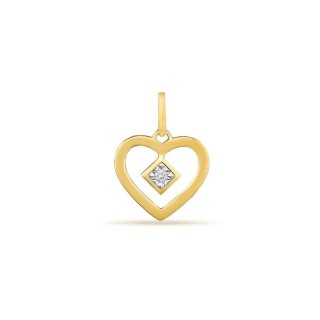 Pendente em ouro amarelo 18K coração e losango com diamante