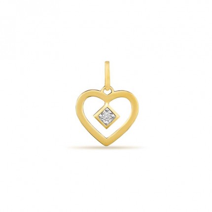 Pendente em ouro amarelo 18K coração e losango com diamante