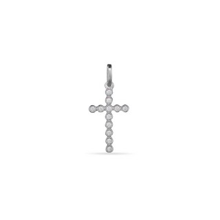 Colgante cruz de oro blanco de 18K con circonitas