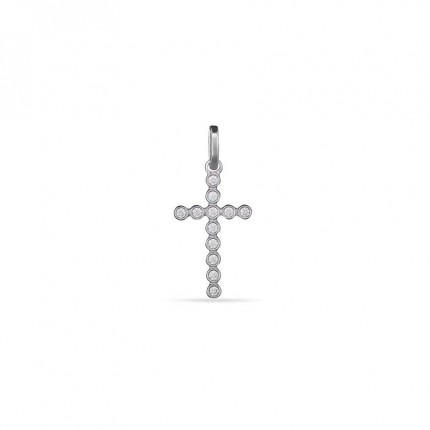 Colgante cruz de oro blanco de 18K con circonitas