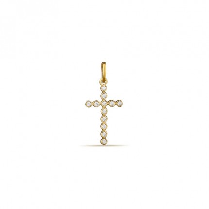 Colgante cruz de oro amarillo de 18K con circonitas