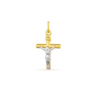 Pendente de cruz em ouro bicolor 18K com Cristo