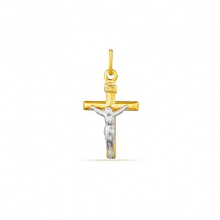Pendente de cruz em ouro bicolor 18K com Cristo