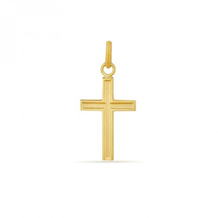 Pendente de cruz biselado em ouro amarelo 18K