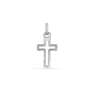 Pendente de cruz de perfil biselado em ouro branco 18K