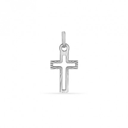 Pendente de cruz de perfil biselado em ouro branco 18K