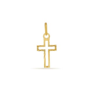 Colgante cruz perfil biselado de oro amarillo de 18K