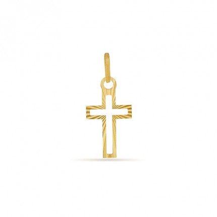 Pendente de cruz de perfil biselado em ouro amarelo 18K