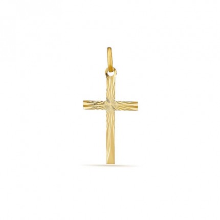 Pendente de cruz biselada em ouro amarelo 18K