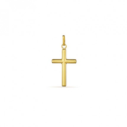 Pendente cruz em ouro amarelo 18K com tubular médio
