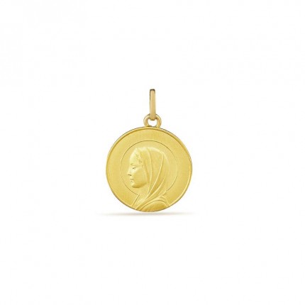 Medalha redonda em ouro amarelo 18K com virgem em relevo