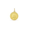 Medalla de oro amarillo de 18K redondo con virgen en relieve