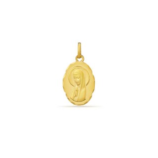 Medalla de oro amarillo de 18K oval con virgen en relieve