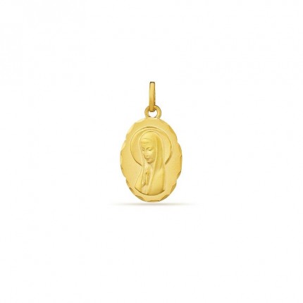 Medalla de oro amarillo de 18K oval con virgen en relieve