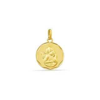 Medalla de oro amarillo 18 K con angelito y borde en relieve
