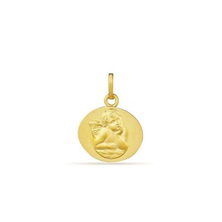 Medalla de oro amarillo 18 K redonda con angelito en relieve