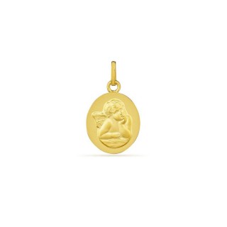 Medalla de oro amarillo 18 K formato oval angelito relieve