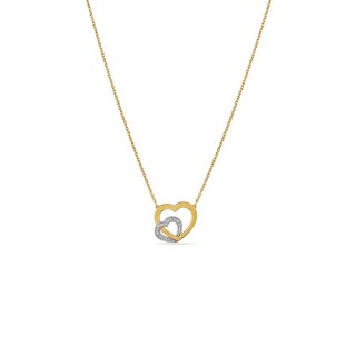 Colar em ouro bicolor 18K com corações e diamantes