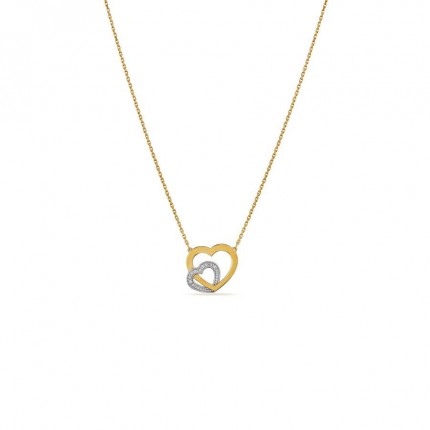 Colar em ouro bicolor 18K com corações e diamantes