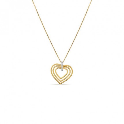 Colar em ouro bicolor 18K  pendente de corações e diamantes