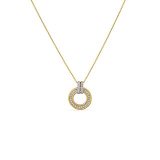 Colar em ouro 18K com pendente redondo bicolor e diamantes