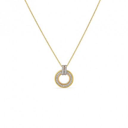 Collar de oro de 18K con colgante redondo bicolor y diamante