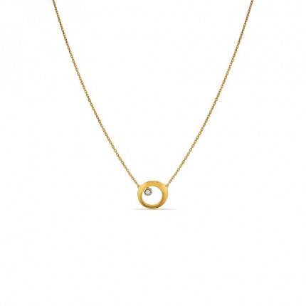 Colar em ouro amarelo 18K com pendente circular e diamante