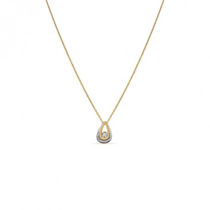Colar em ouro 18K com pendente de gota bicolor e diamante