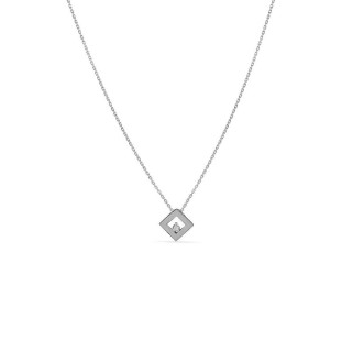 Colar em ouro branco 18K com losango e diamante de 0.01 ct