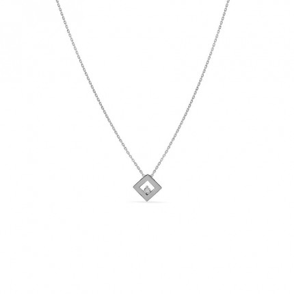 Colar em ouro branco 18K com losango e diamante de 0.01 ct