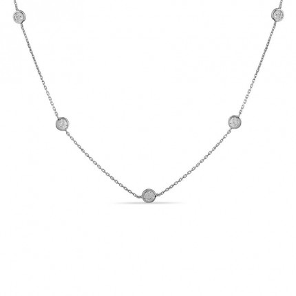 Collar de oro blanco de 18K con 7 chatones de circonitas