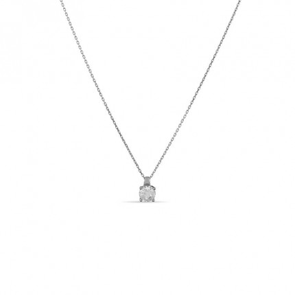Colar em ouro branco 18K e pendente médio de zircónia