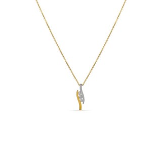 Colar em ouro 18K de 42 cm com 2 barras bicolores e 3 diamantes
