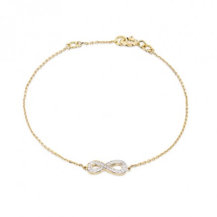 Pulseira em ouro amarelo 18K  símbolo infinito de diamante