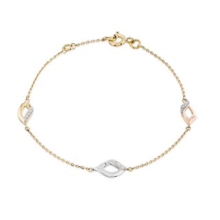 Pulseira em ouro bicolor 18K desenho de folha com diamantes