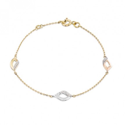 Pulseira em ouro bicolor 18K desenho de folha com diamantes