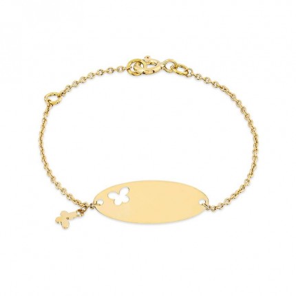 Pulseira de identidade para bebêouro amarelo 18K em formato oval