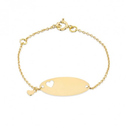 Pulseira de identidade para bebêouro amarelo 18K  coração
