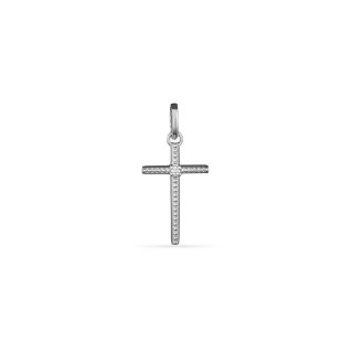Colgante cruz de oro blanco 18K y diamante central 0.01 ct