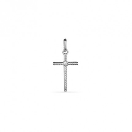 Pendente em cruz em ouro branco 18K e diamante central 0.01 ct
