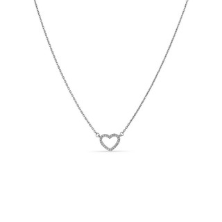 Colar em ouro branco 18K de 42 cm e coração de diamantes 0.10 ct