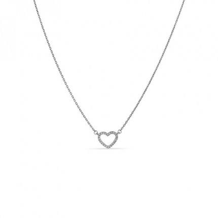 Colar em ouro branco 18K de 42 cm e coração de diamantes 0.10 ct