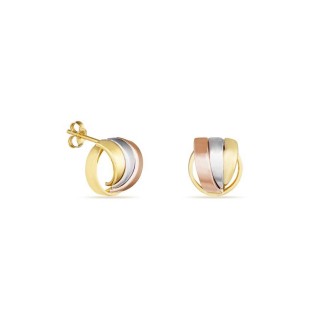 Pendientes de oro tricolor 18K diseño nudo cierre de presión