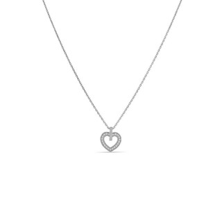 Colar em ouro branco 18K com coração de zircónias