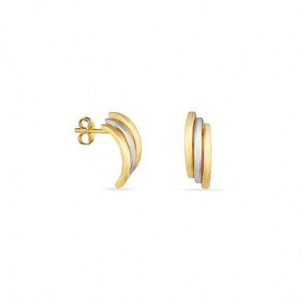 Brincos em ouro bicolor 18K pequeno acabamento liso