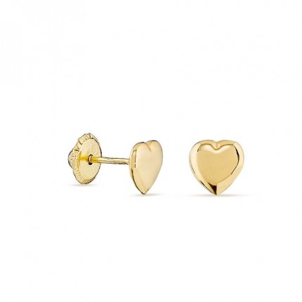 Brincos em ouro amarelo 18K com coração liso