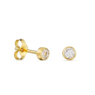 Brincos em ouro amarelo 18K com chatón e zircónia de 3MM