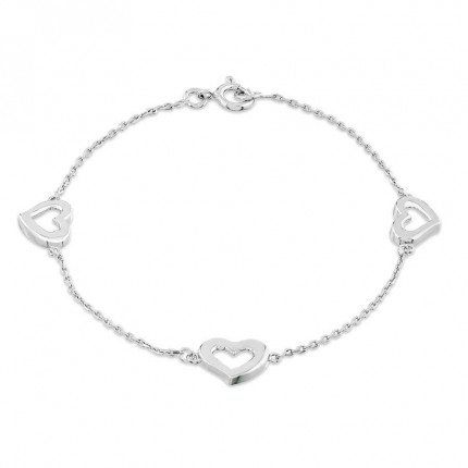 Pulsera de plata de 3 corazones de 18CM