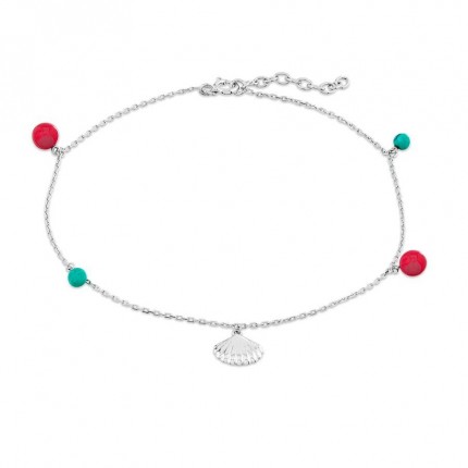 Tobillera de plata charm con concha lagon y bolitas