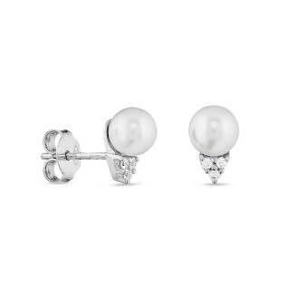 Pendientes de plata con perla de agua dulce y circonita 6MM